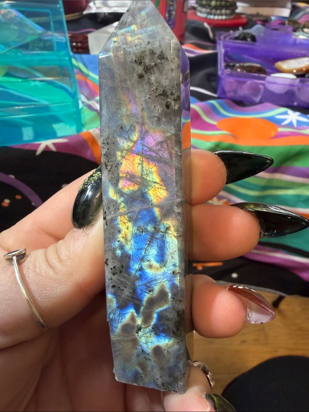 Handheld Blue-Grey Labradorite Crystal Point - Picture 6 of 7